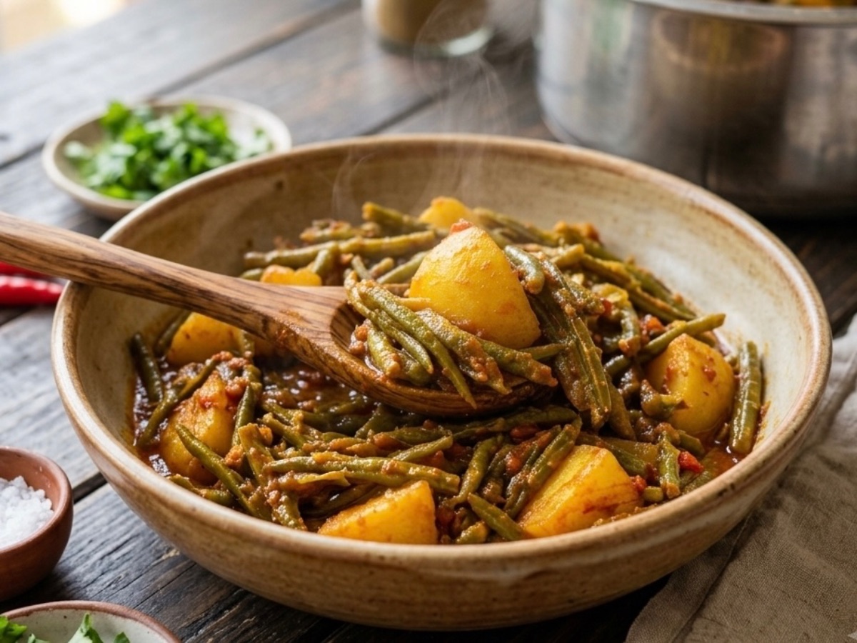 Braised Green Bean & Potato Curry, a South African recipe