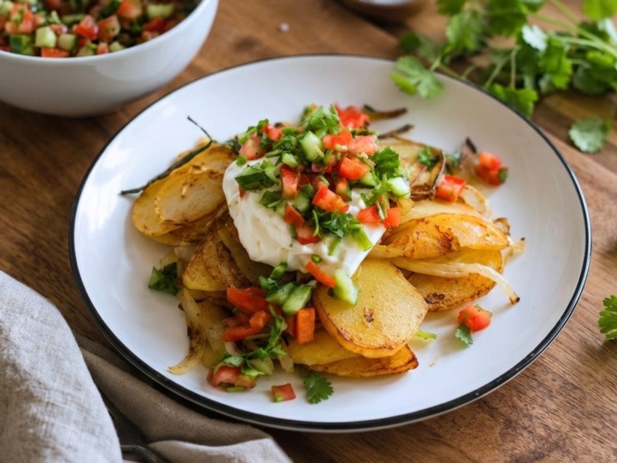Bratkartoffeln with Tomato Sambal & Yoghurt, a Fusion recipe