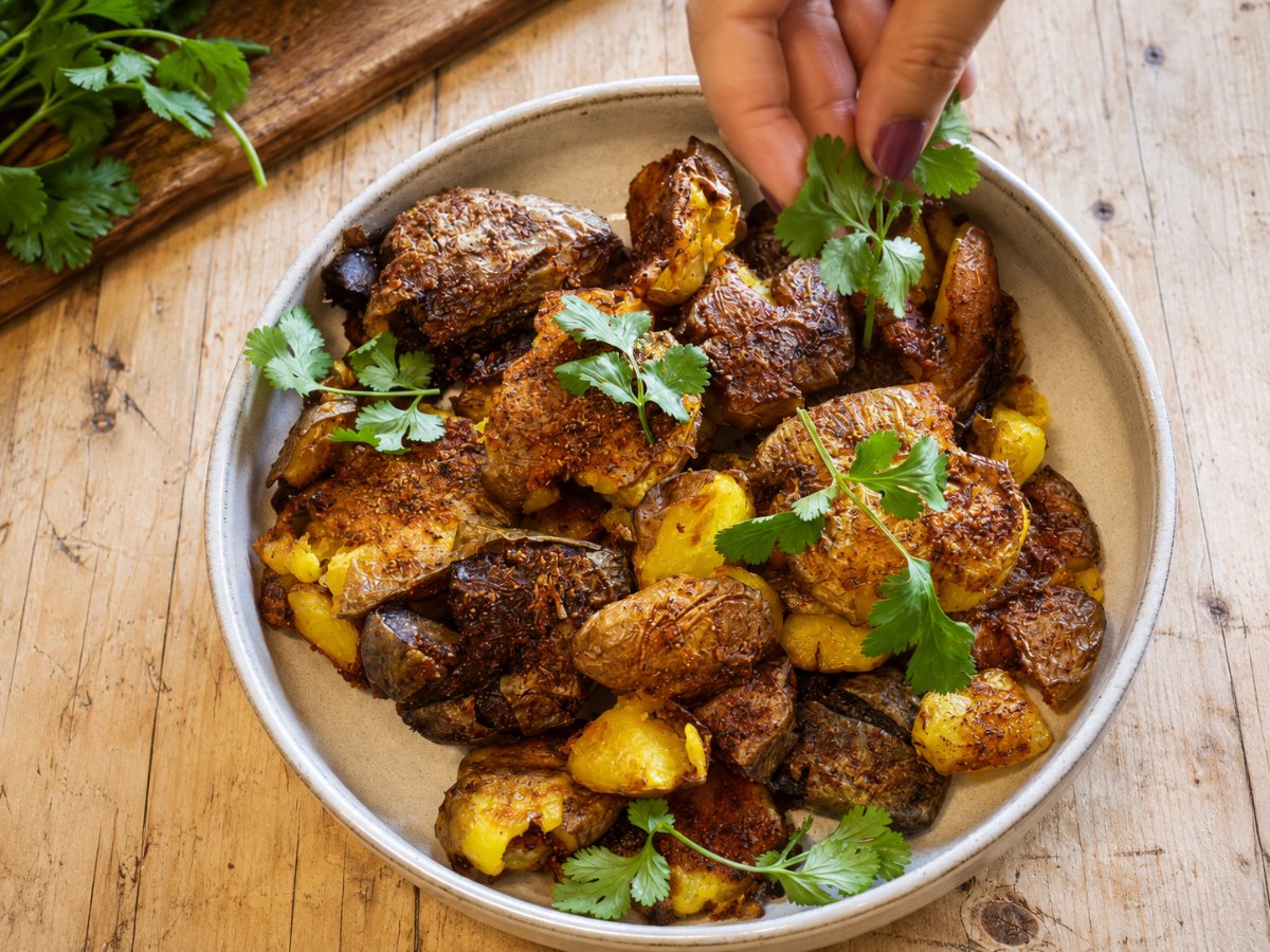 Masala Smashed Potatoes, a South African recipe