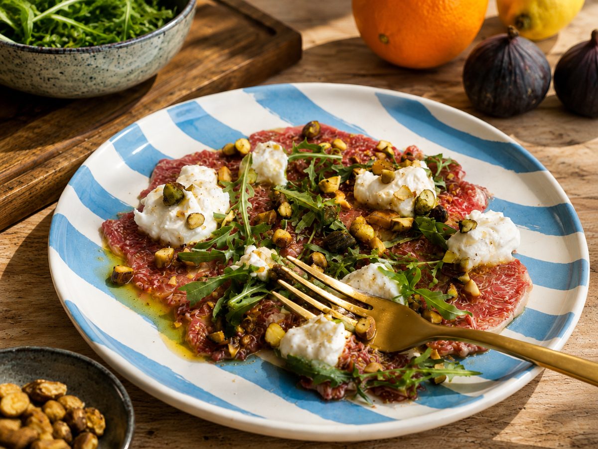 Fig Carpaccio with Burrata, a South African recipe