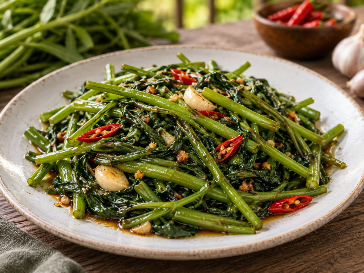 Stir-Fried Morning Glory (Pak Boong), a Asian recipe